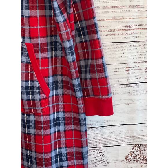 Lands' End Serious Sweats Hooded Lounger Gown Red White Blue Plaid Size L - Picture 4 of 14
